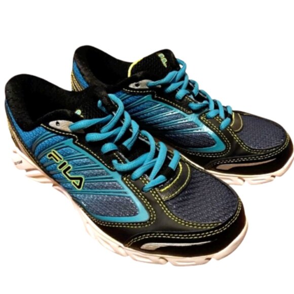 Fila Women's Black Neon Blue Lace Up DLS Foam Cool Max Running Shoes Sz 7 #215i - Picture 6 of 10